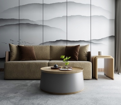  新中式沙发茶几组合3d模型 