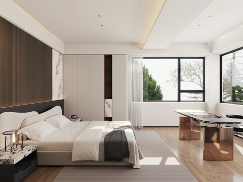  意式简约卧室 现代简约卧室 主卧 飘窗卧室3d模型 