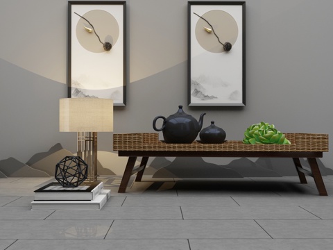  新中式家居组合3d模型 