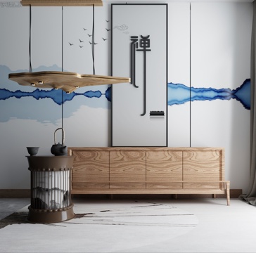  新中式茶几电视柜3d模型 