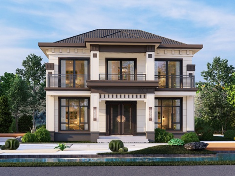 新中式二层独栋别墅农村乡村自建房建筑CAD施工图cad施工图