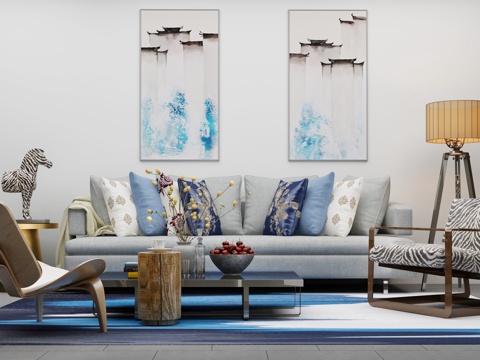  现代沙发茶几组合3d模型 