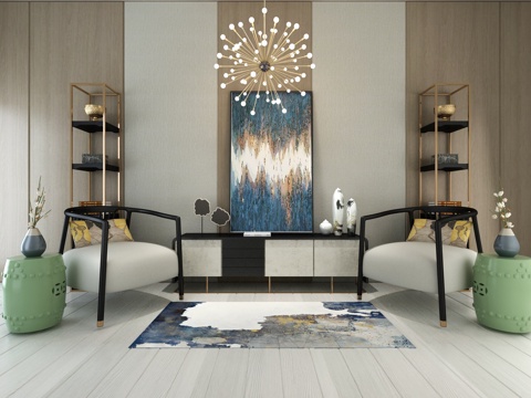  新中式沙发茶几组合3d模型 