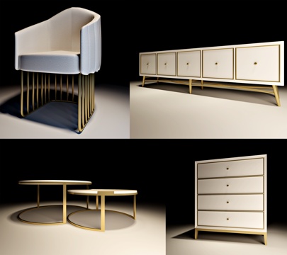  现代轻奢家具组合 单人沙发 端景台 电视柜 茶几3d模型 