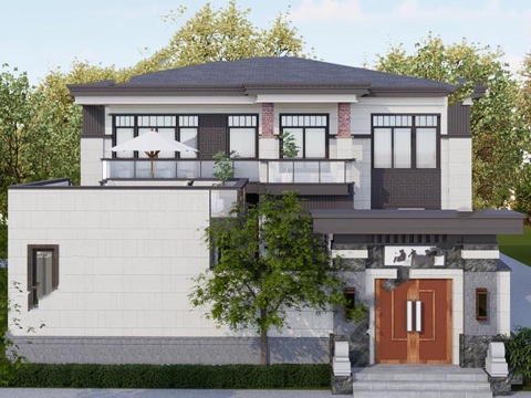 新中式二层合院别墅农村乡村自建房建筑CAD施工图cad施工图