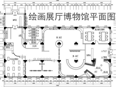绘画展厅平面图cadcad施工图