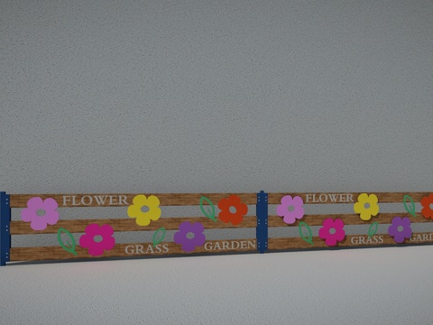 现代生态户外花园卡通木质栏杆动物围栏护栏彩色花朵儿童创意栅栏su模型