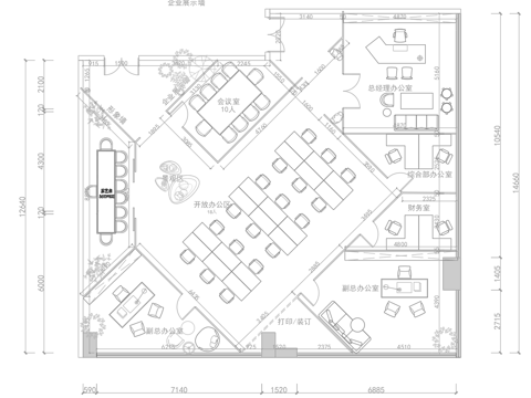 办公室 最新平面办公室施工图cad施工图