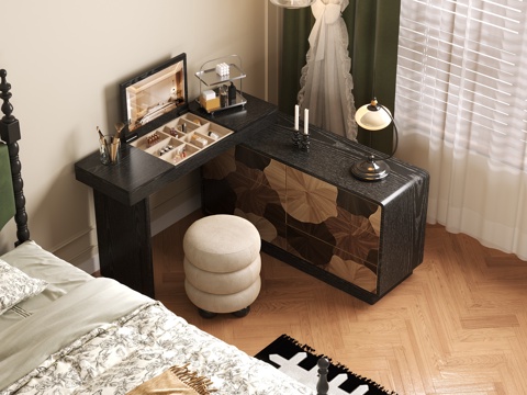  现代中古风梳妆台 灯光齐全  家具3d模型 