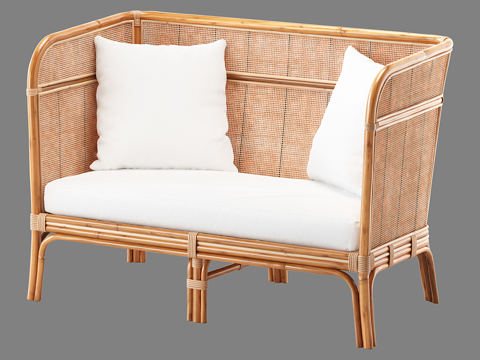  北欧简约藤编沙发 沙发 简约沙发  抱枕 藤编沙发 坐垫3d模型 