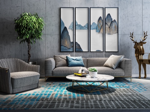  现代沙发茶几组合3d模型 