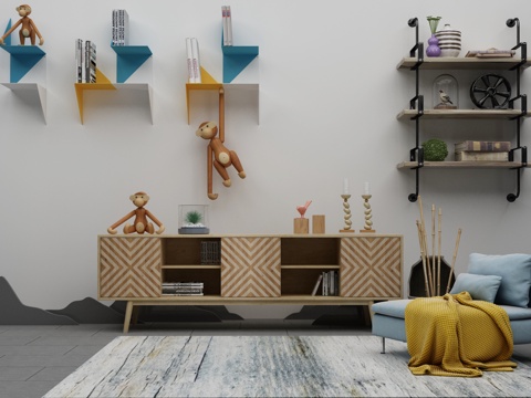  北欧沙发茶几组合3d模型 