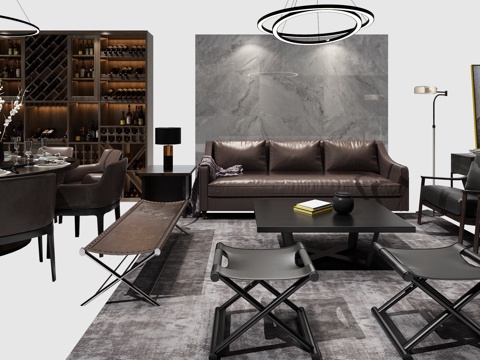  新现代沙发餐桌组合 吊灯 橱柜3d模型 