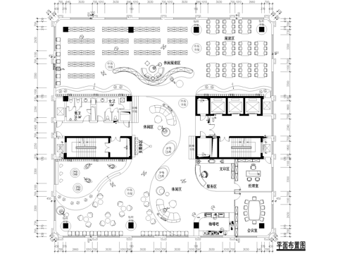 图书馆阅览室咖啡休闲书吧书店平面图cad施工图