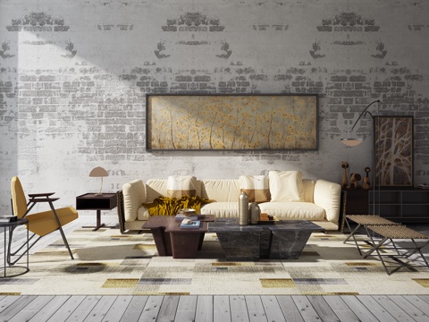  现代沙发茶几 电视柜 挂画 组合模型3d模型 