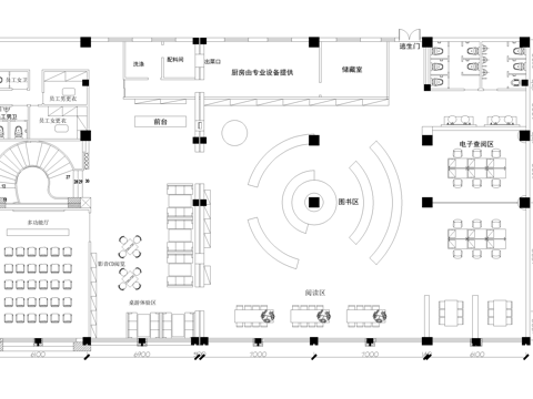 图书馆平面图阅览室多功能报告厅cad施工图
