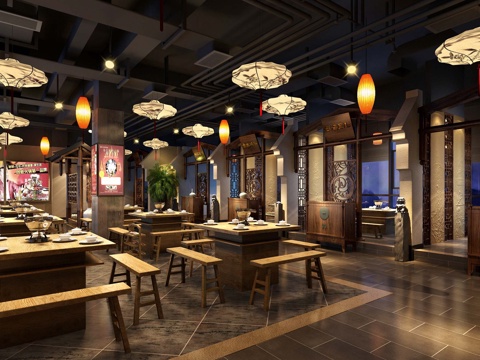  中式火锅店 火锅店模型3d模型 