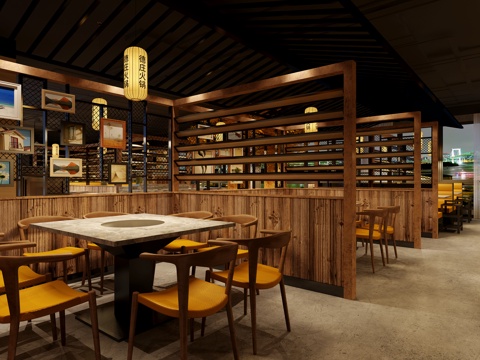  工业风火锅店 吊灯 装饰 书架 储物柜 餐桌椅 摆件3d模型 