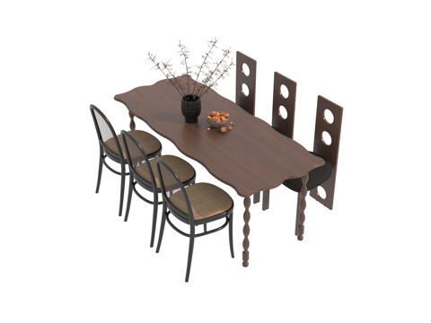  中古风餐桌椅3d模型 