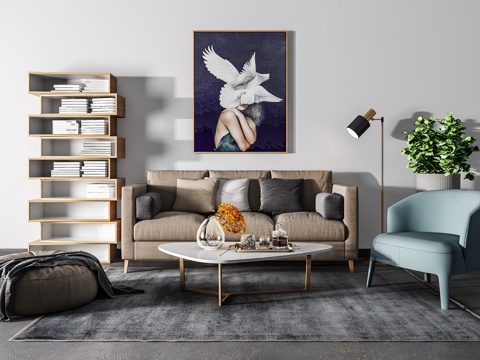  现代沙发茶几壁画组合3d模型 