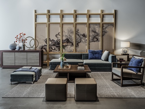  现代沙发茶几 壁画组合 屏风3d模型 