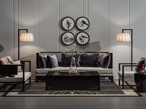  现代沙发茶几壁画组合3d模型 