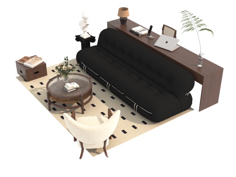  中古风沙发茶几组合3d模型 