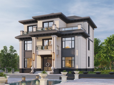 新中式三层独栋别墅乡村农村自建房住宅建筑CAD施工图cad施工图