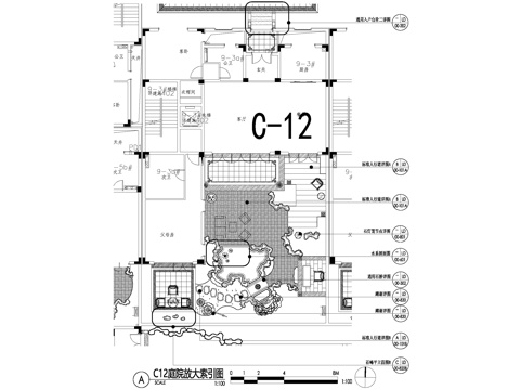  新中式别墅庭院景观平面图CAD施工图cad施工图 