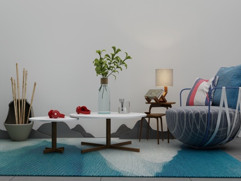  新中式沙发茶几3d模型 