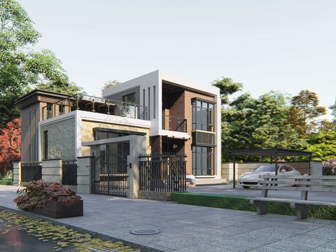 现代二层独栋小别墅农村乡村自建房建筑CAD施工图cad施工图