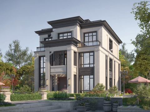 新中式三层独栋别墅乡村农村自建房住宅建筑CAD施工图cad施工图