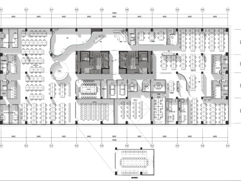 2500平办公室 最新平面办公室施工图cad施工图