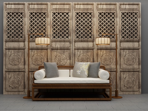  新中式沙发茶几组合3d模型 