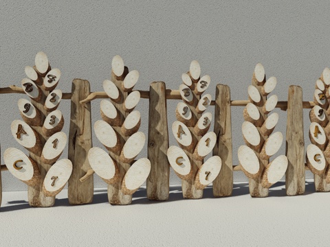 现代生态户外花园卡通木质栏杆动物围栏护栏彩色花朵儿童创意栅栏su模型