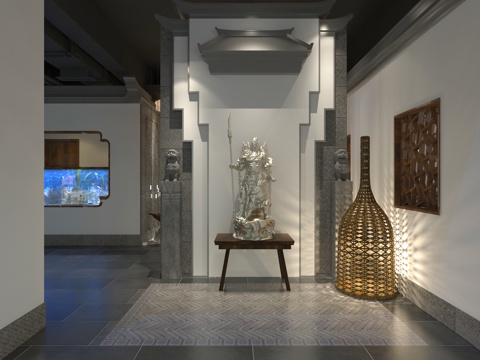  新中式火锅店 入口牌坊3d模型 