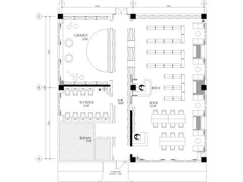 图书馆阅览室平面系统图详图cad施工图