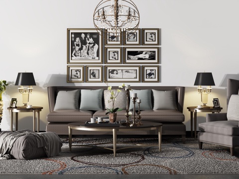  现代沙发茶几壁画组合3d模型 