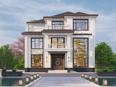 新中式三层独栋别墅乡村农村自建房住宅建筑CAD施工图cad施工图