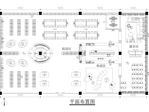 咖啡书吧书店平面图图书馆阅览室cad施工图
