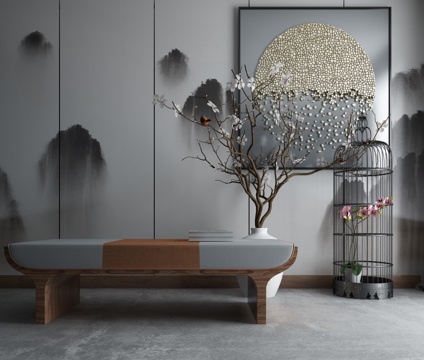  新中式沙发茶几组合3d模型 