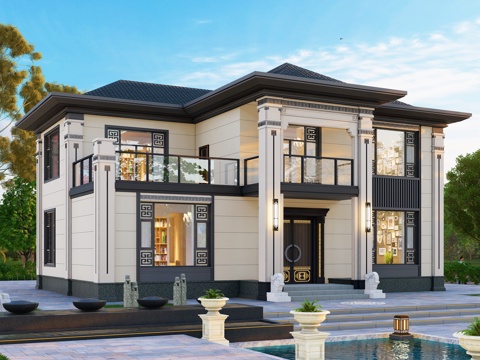 新中式二层独栋别墅农村乡村自建房建筑CAD施工图cad施工图