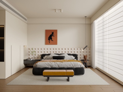  简约风卧室3d模型 