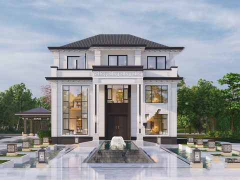 新中式三层独栋别墅乡村农村自建房住宅建筑CAD施工图cad施工图