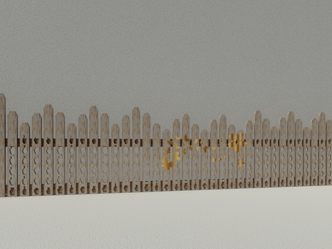 现代生态户外花园卡通木质栏杆动物围栏护栏彩色花朵儿童创意栅栏su模型