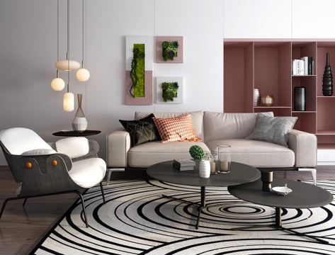  现代沙发茶几组合3d模型 