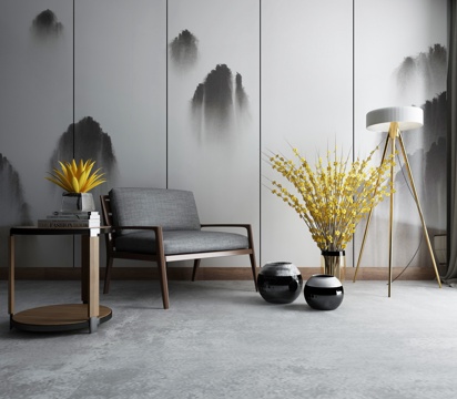  新中式沙发茶几组合3d模型 