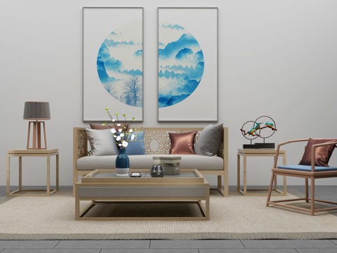  传统中式沙发茶几组合3d模型 