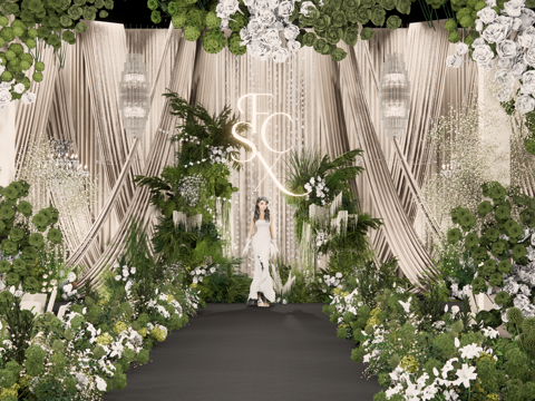 高层次香槟色布幔造型自然系婚礼美陈su模型