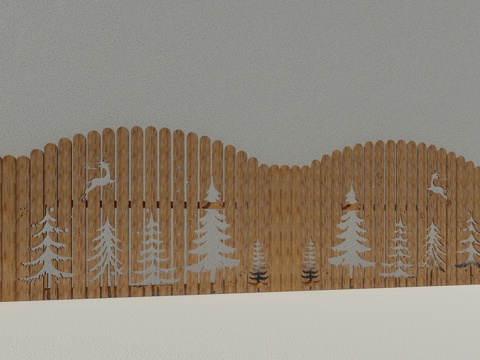 现代生态户外花园卡通木质栏杆动物围栏护栏彩色花朵儿童创意栅栏su模型